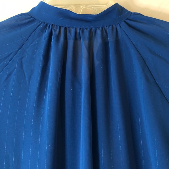 Blue sheer vintage shirt with metallic pin stripes by Kenar - Picture 6 of 8